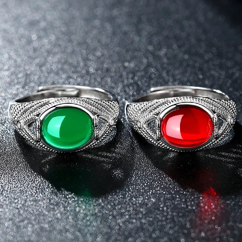 Vintage Natural Jade Rings Green, Red, Blue Luxury Real Jewelry Carved Fashion Accessories Adjustable Opening Rings for Women