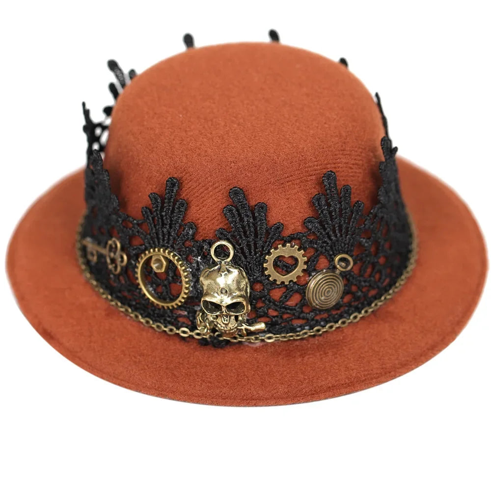 Gothic Headwear Steampunk Hat Victorian Top Magic Gears Goggles Chain Top Hats for Dress Up Halloween Cosplay Costume Fedora Cap