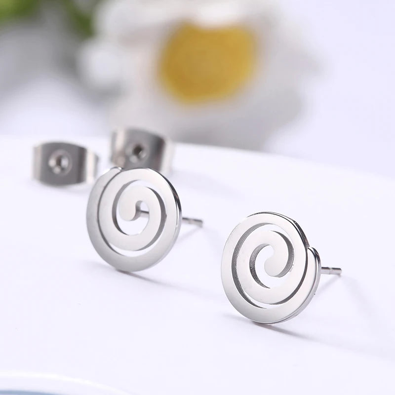 Skyrim Stainless Steel Spiral Swirl Stud Earring for Women Girls Minimalist Geometric Ear Studs 2025 Trendy Jewelry Wholesale