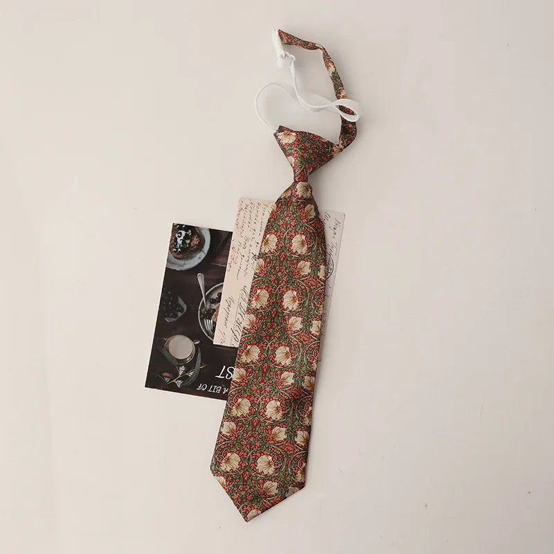 33cm Length Casual Trendy JK Ties Preppy Chic College Girl Short Necktie Polyester Floral Animal Printed Lazy-tie Vintage Cravat