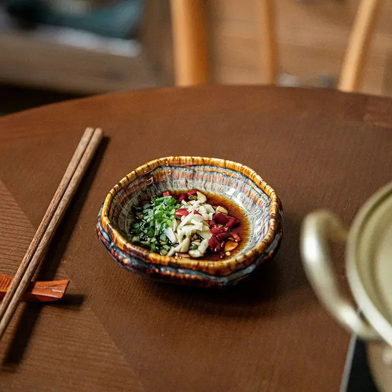 Delicate Dishes Small Dish Shaped High Foot Ceramic Dessert Snack Dish Hot Pot Restaurant Seasoning Dish