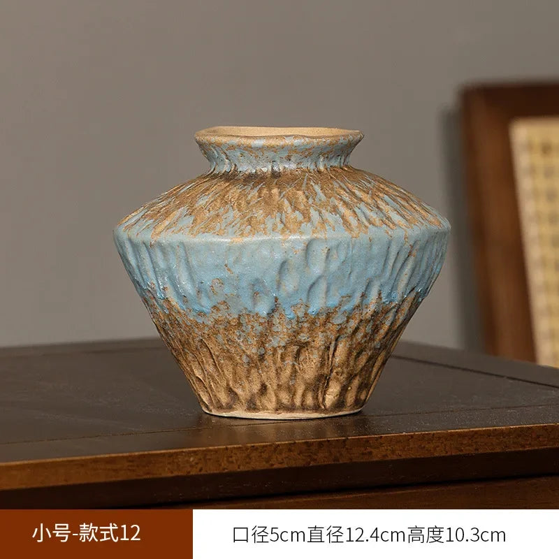 European Style Retro Style Ceramic Vase Living Room Advanced Sense Coarse Clay Pot Simple Dried Flower Arrangement Decoration