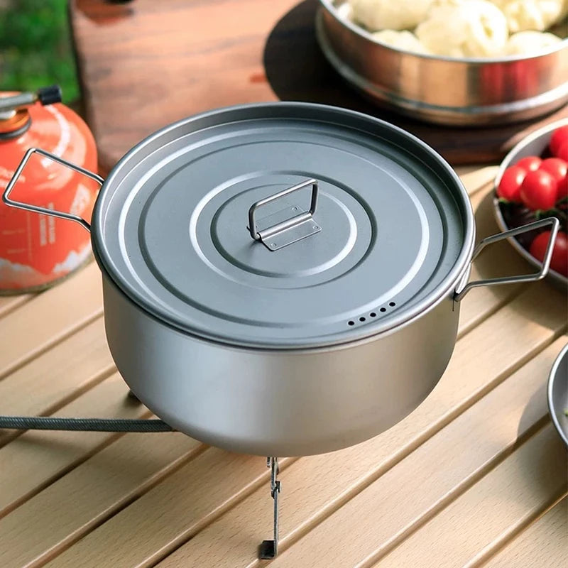 Outdoor Stockpot Large Capacity 1.8L Digester Titanium Pot Hanging Pot with Lid Ultra-light Portable Camping Hiking Backpack