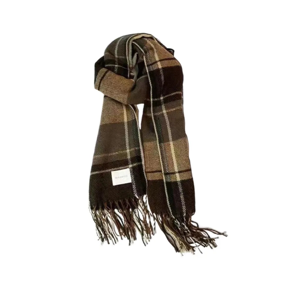 Thicken Tassel Plaid Wool Scarf Retro Green Plush Long Shawl Cashmere Shawl Wool Scarves Cape Wraps Autumn Winter