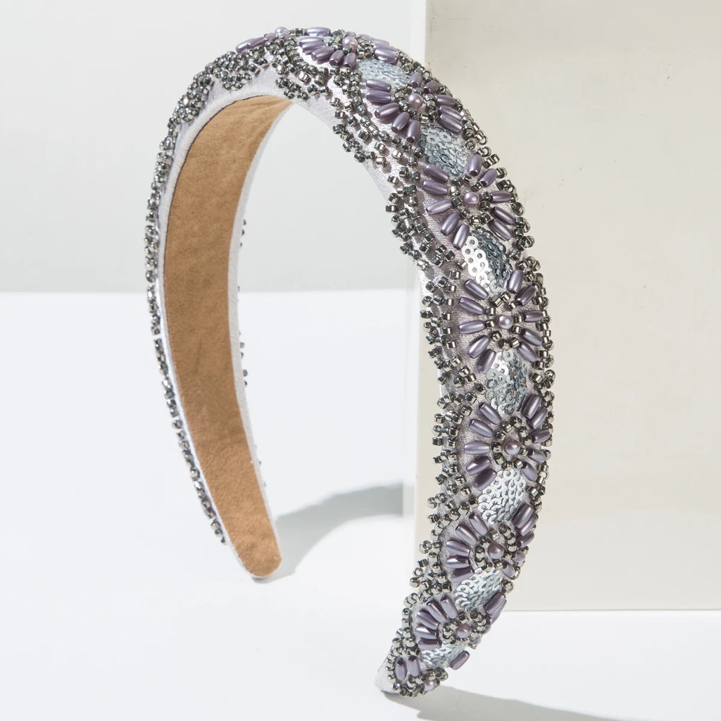 New Minimalist and Versatile Headband With Hand Sewn Rice Beads and Sequins, Exuding a High Cranial Top and Outdoor Style