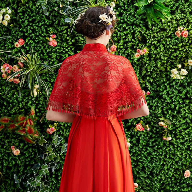 Bride wedding shawl colorful dress with tulle spring and summer thin etiquette shoulder yarn collar multi-color women's cloak