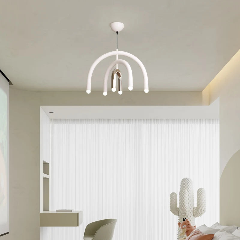 Italy Designer Rainbow Chandelier U -shaped LED Minimalist Creamy Style Children's Room Decor Bedside Living Room Pendant Light