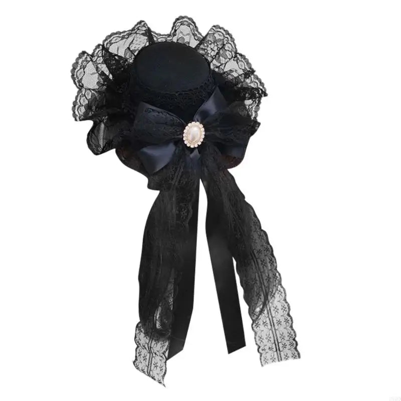 Ribbon Bowknot Veil Small Hat with Hair Clip Fashion Headwear Women Teens Halloween Hair Bows Masquerades Party Headwear