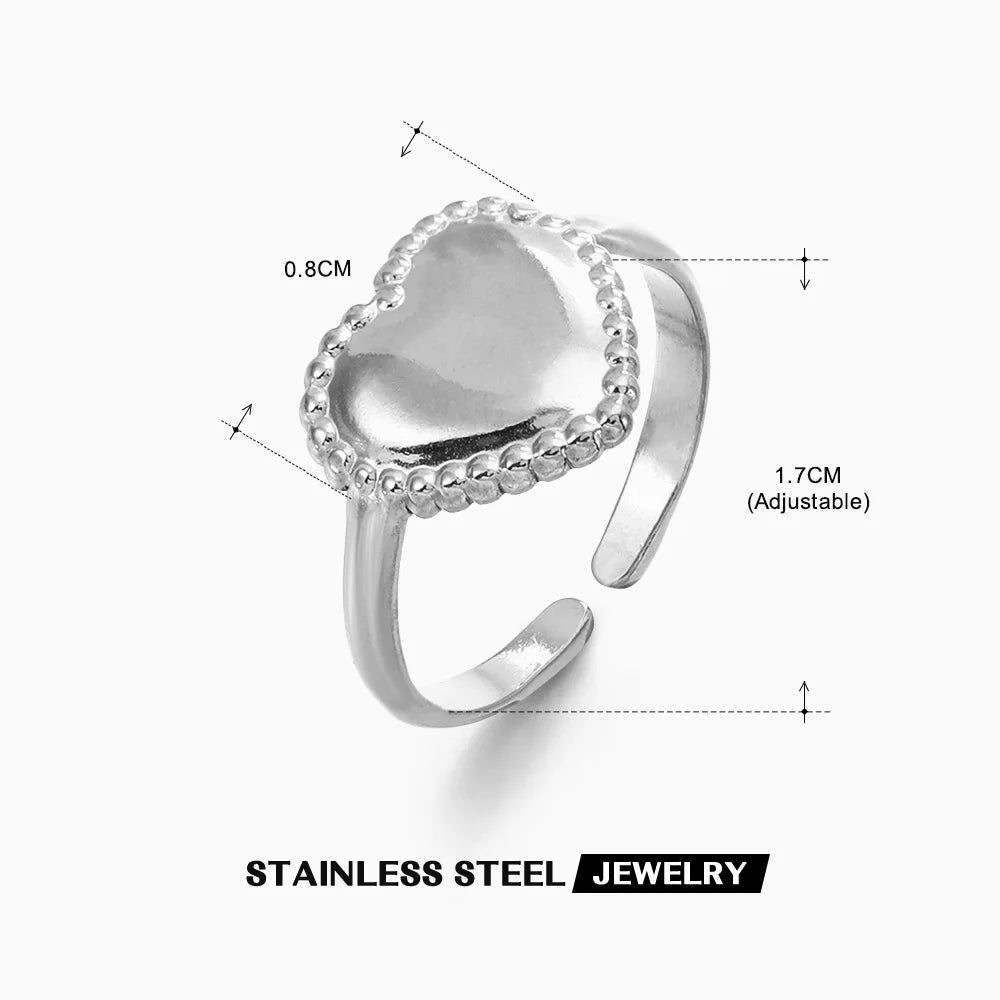 2023 New Gold Color Stainless Steel Finger Ring Minimalist Metal Heart Love Opening Ring for Women Girls Party Jewelry Gift