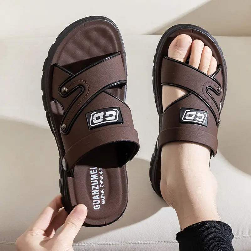 2025 New Men's Sandals Leather Platform Beach Summer Outer Wear Dad Non-slip Wear-resistant Dual-purpose Cool Slippers Men Shoes