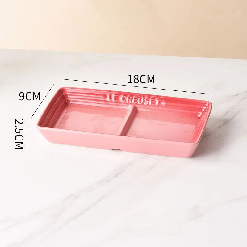 Color Japanese Style Grid Dipping Dish Seasoning Dish Ceramic Pickled Vegetables Snacks Separated Barbecue Dipping Home Use