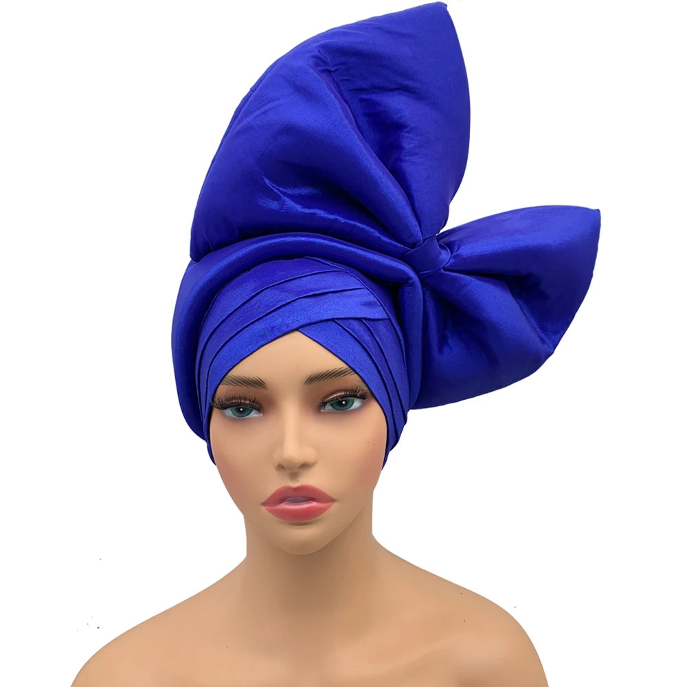 Big Bowknot Turban Cap for Women Exaggerated Headpiece African Auto Gele Headtie Nigeria Party Headwear Hat Lady Head Wraps
