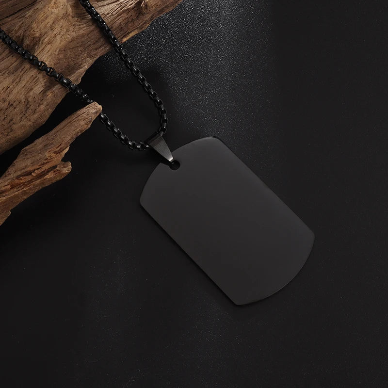 Stainless Steel Classic Geometric Polygonal Black Square Natural Stone Necklace Pendant for Men Fashion Casual Punk Jewelry Gift