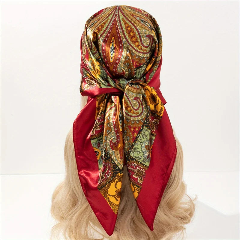 Silk Shawl Satin Square Scarf For Women Paisley Neckerchief Female New Headband Hair Bands Print Foulard Hijab Wraps Bandana