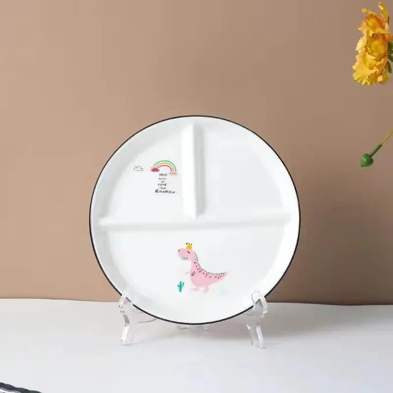 Ceramic Plate Cartoon Fat-reducing Sub-plate, Sub-plate, Household Dish Plate, Three-plate Breakfast Plate, Tableware Gift Set