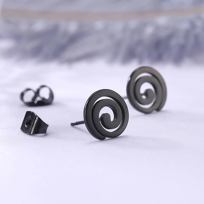 Skyrim Stainless Steel Spiral Swirl Stud Earring for Women Girls Minimalist Geometric Ear Studs 2025 Trendy Jewelry Wholesale