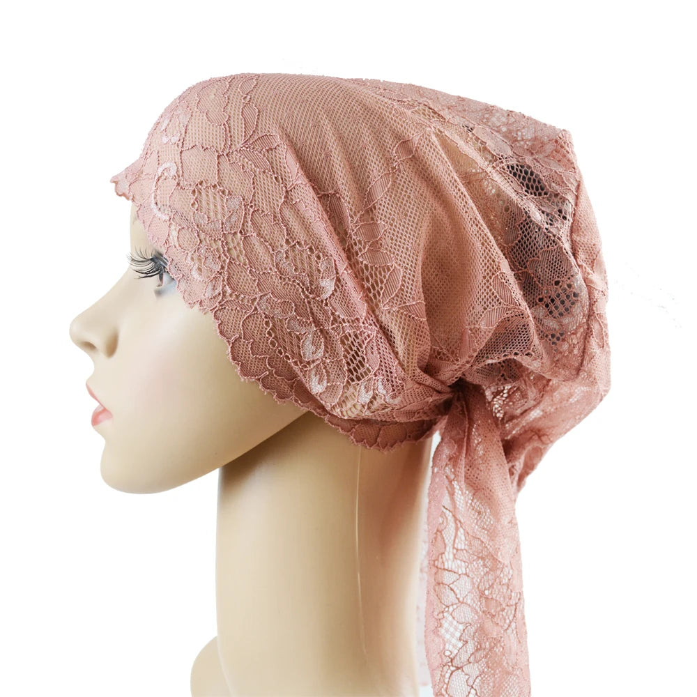 Muslim Women Head Scarf Lace Flower Underscarf Elastic Hijab Hair Cover Headwrap Chemo Cap Islam Headband Bonnet Turbante Mujer
