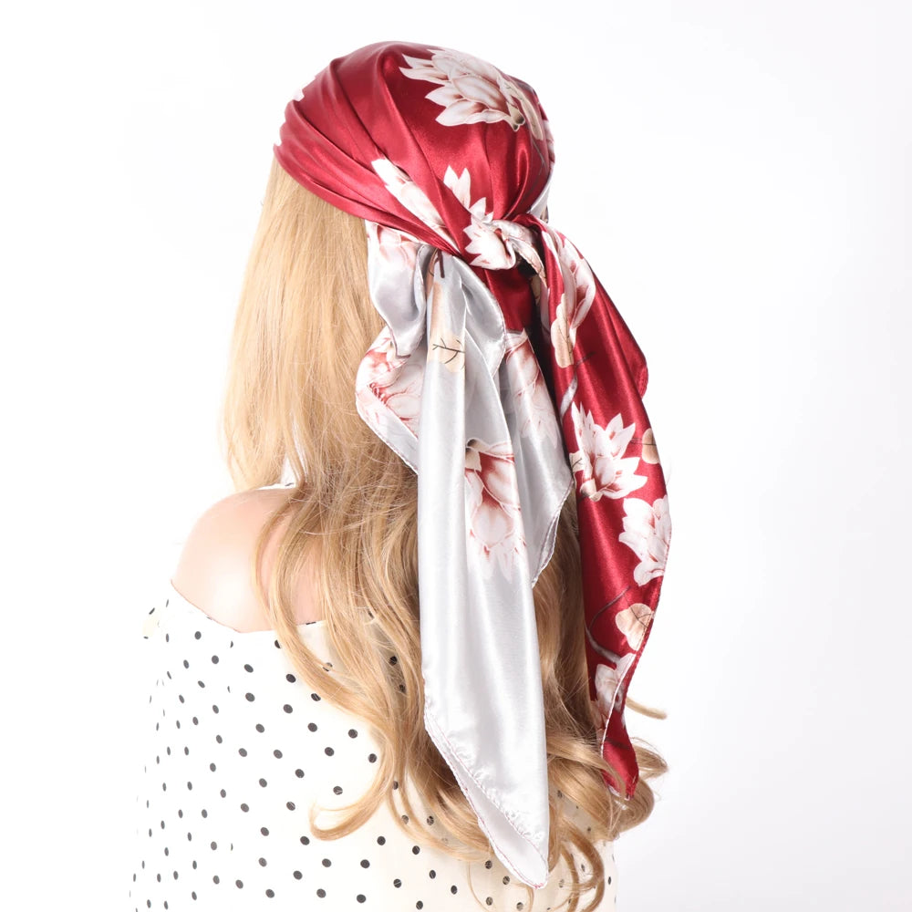 Silk Head Scarf Women Luxury Fashion Hair Scarve Summer Foulard Femme Satin Shawl Kerchief 90cm Square Headscarf Bandana Cheveux
