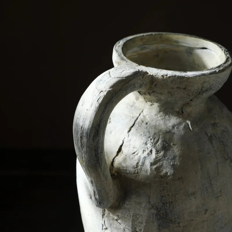 Vintage Coarse Pottery Vase Handmade Distressed Ceramic Vase 30.4cm Tall Entryway Home Decor For Dried Flowers Centerpiece Rusti