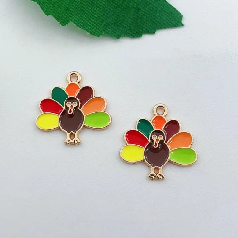 10 pieces of alloy Thanksgiving turkey pendant necklace bracelet earring pendant Diy craft supplies