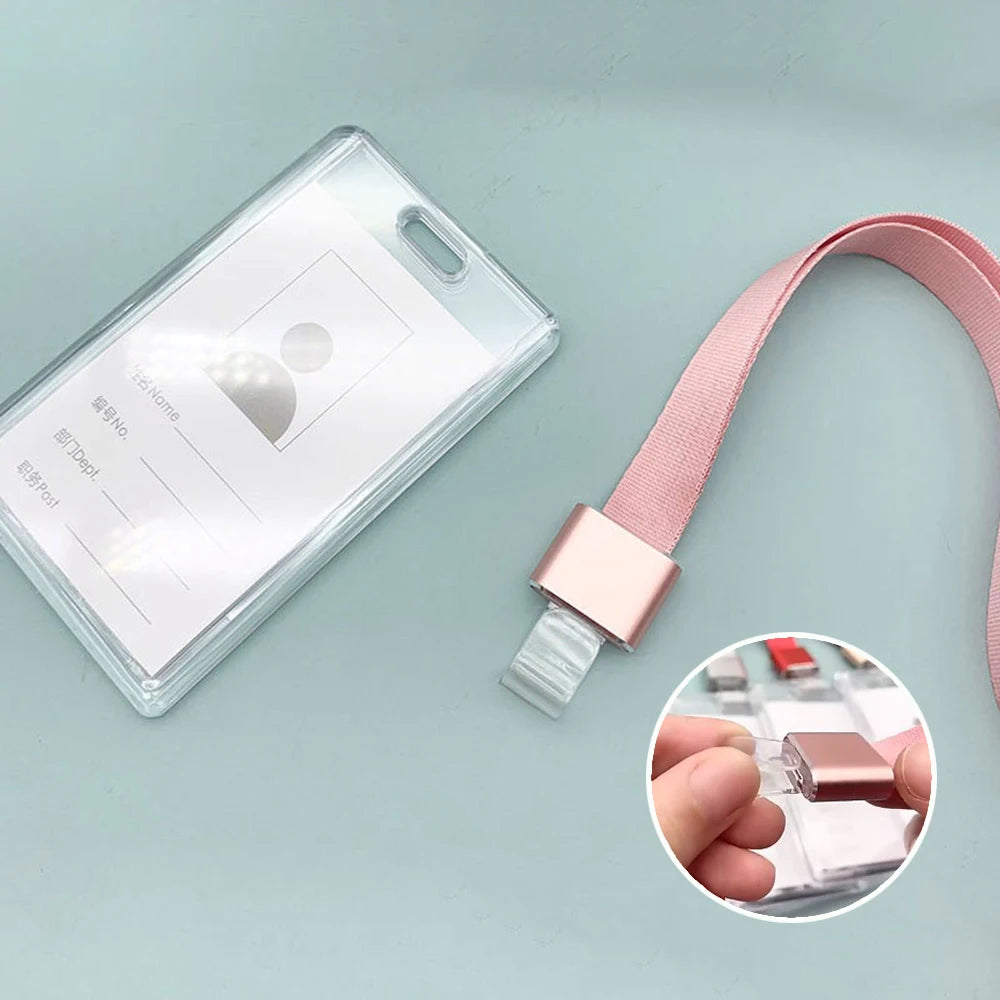 Transparent Acrylic Card Cover Case Lanyard Badge Holder Sliding Company Office Staff Employee ID Name Tag Pass Bus Card Sleeve