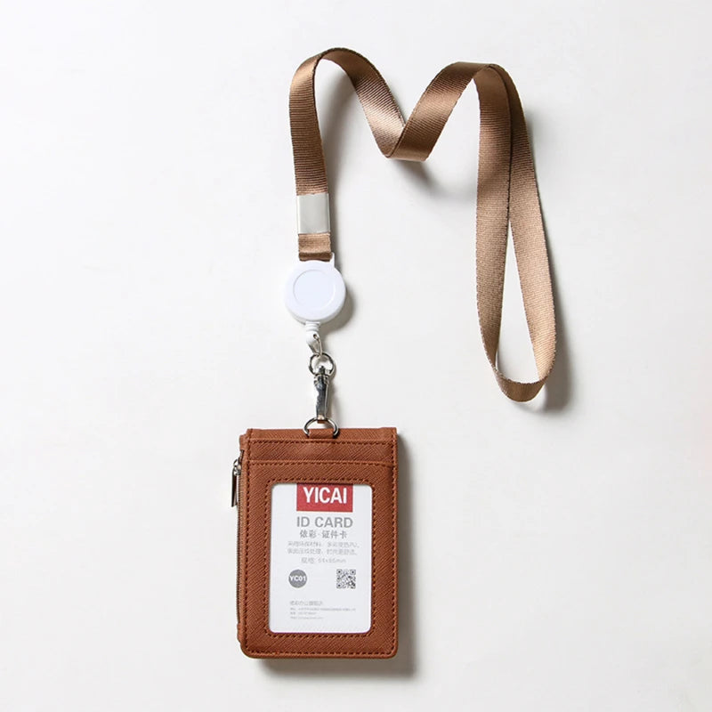 Solid Color Horizontal Vertical Employee Staff ID Work Card Cover with Retractable Badge Reel Lanyard Badge Pass Bus Card Holder