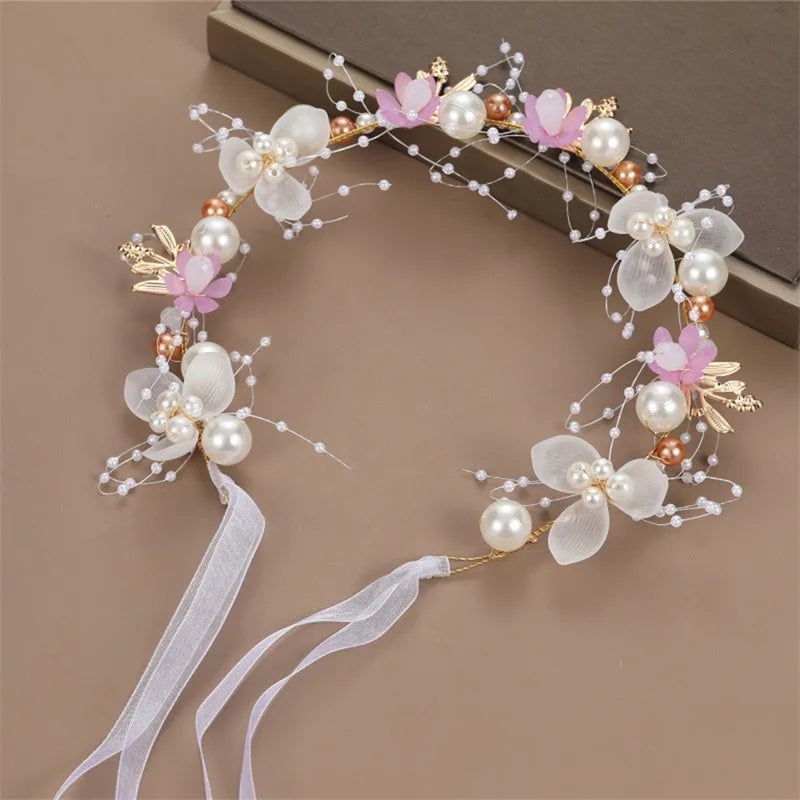 Elegant Girls Headband Imitated Pearl Hair Headdress Baby GirlsFlower Wreath Bride Garland Head Hoop Wedding Headbands Hair
