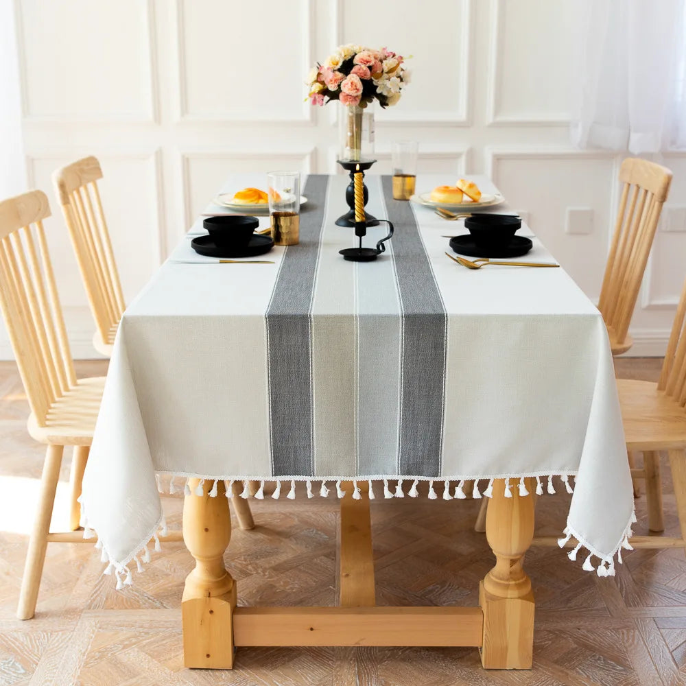 Battilo Linen Cotton Tablecloth Round Rectangular Table Cloth Waterproof Table Cover for Dining Coffee Table Kitchen Decoration