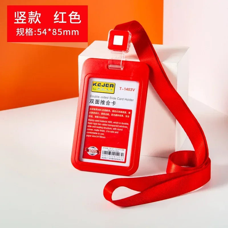 Cards Slots Double-sided Staff Work Card Cover Pass Access Card Holder Name Badge Holder ID Tag Bus Card Sleeve with Lanyard