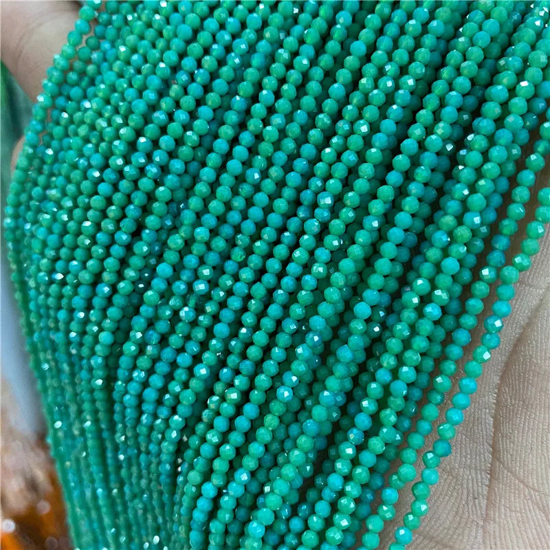 Micro Faceted Bead Natural Stone Beads Facted Green Emeralded 2 3 mm Spacer Loose Beads for Jewelry Making Necklace DIY Bracelet