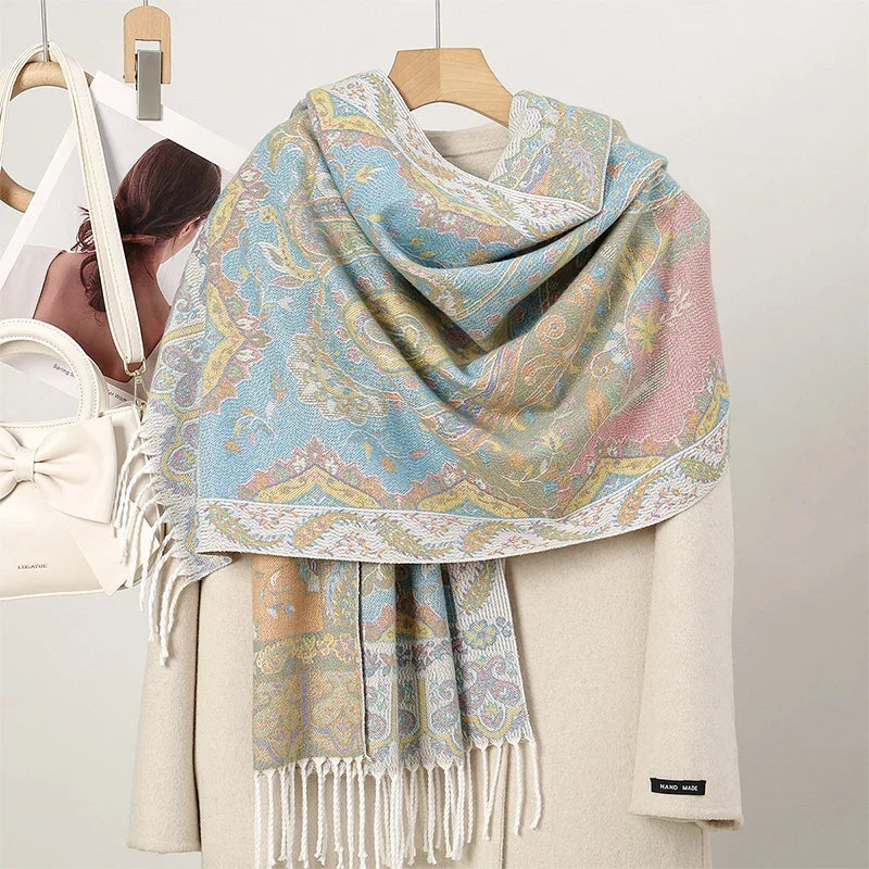 New Shawl Warm Winter Scarf Hijab Women Print Paisley Cashmere Pashmina Thick Wrap Head Neck Foulard Luxury 2024 Blanket Echarpe