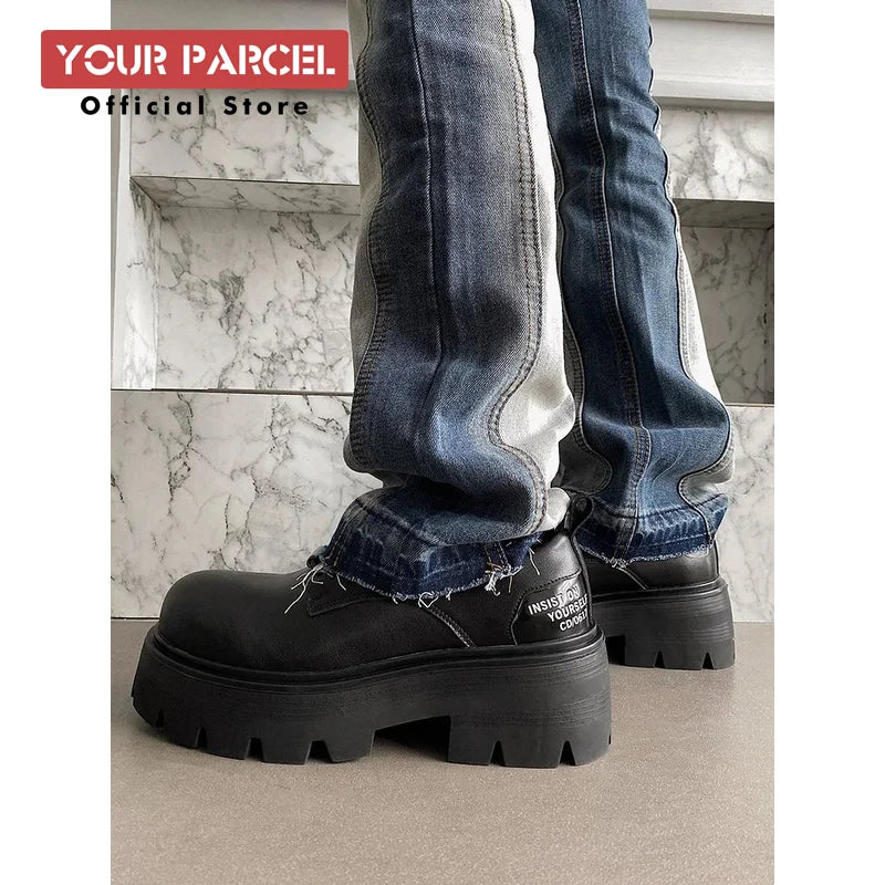 2024 Original and New Elevated 7CM Matsuke Sole Derby Shoes Black Big Head Leather Shoes for Men and Women's Universal Work Clot