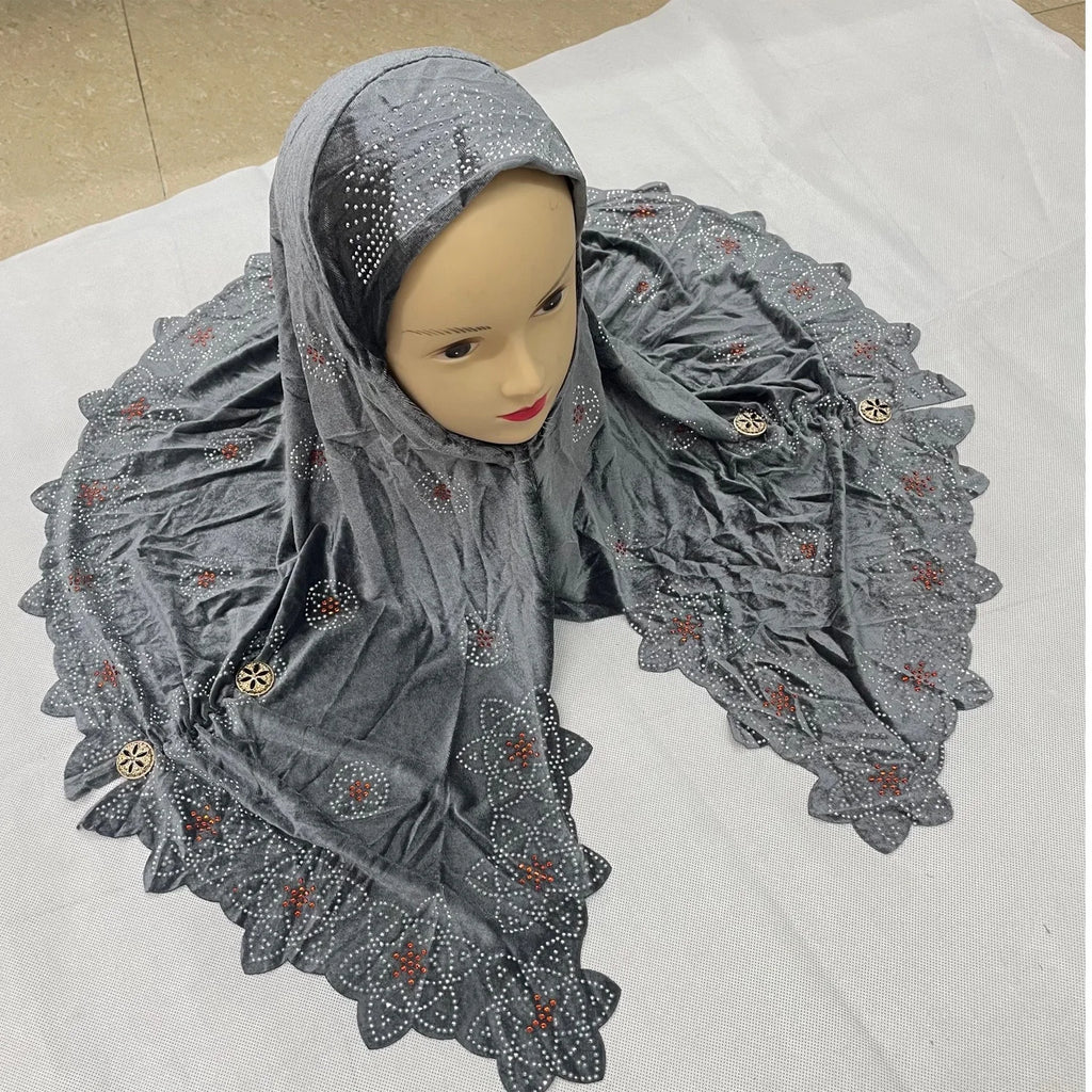 2024Fashion Muslim Cap For Women Beaded Hijab Muslim Turban Female Head Wrap Shawls and Wraps Foulard Femme 60*80Cm