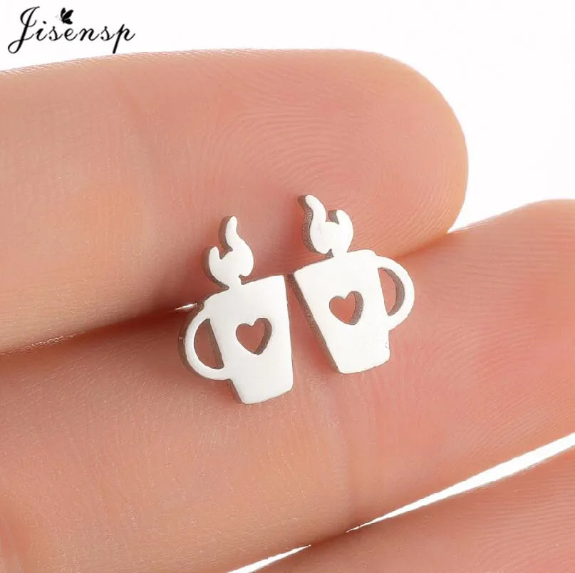 Punk Mini Stainless Steel Earrings for Women Minimalist Spades Gesture Apple Lighter Spider Web Earings Fashion Jewelry brincos