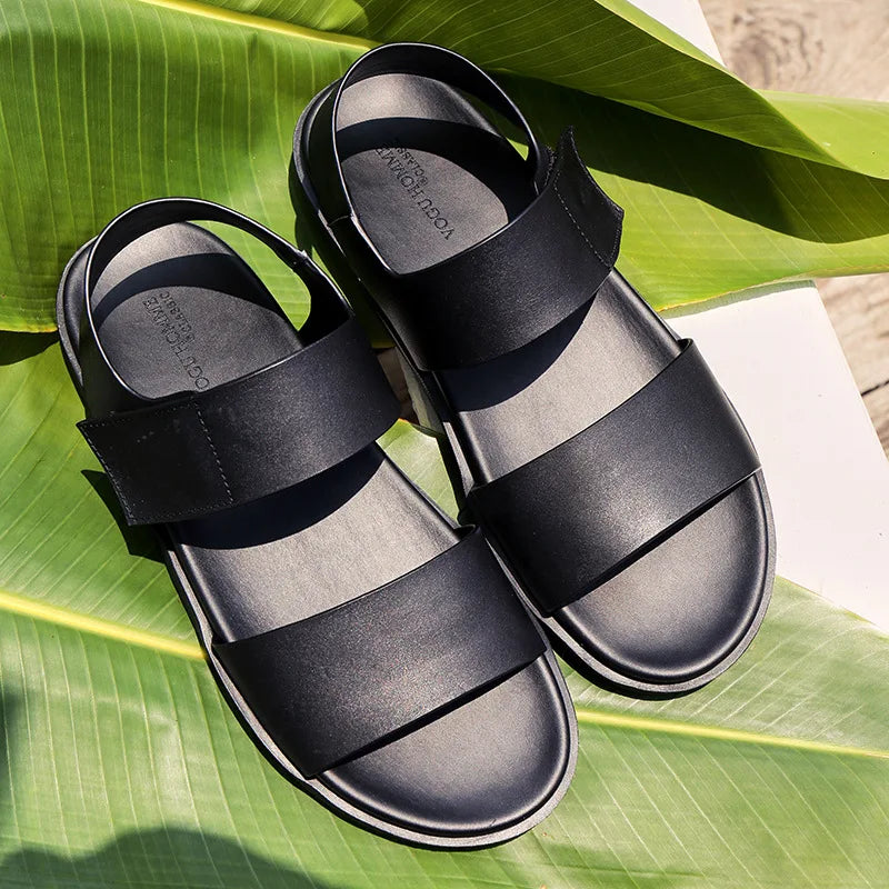 Luxury Genuine Leather Mens Sandals Summer New Handmade Quality Comfortable Classic 2025 Outdoor Daily Flat Social Shoes Man