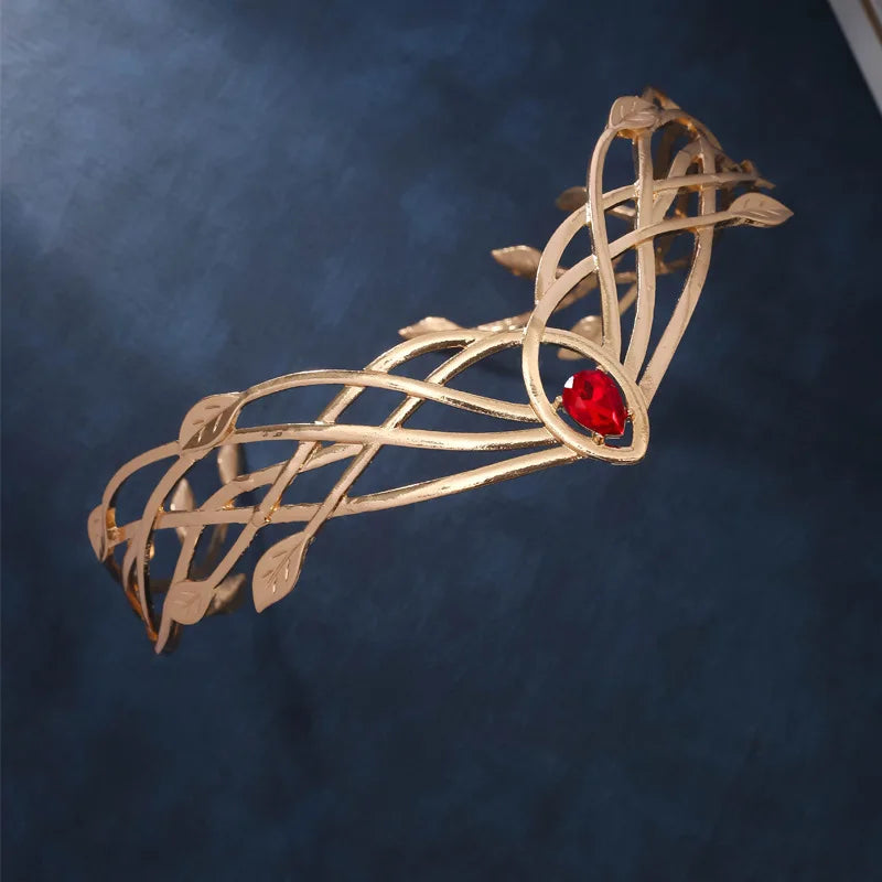 Goddess Cosplay Forehead Round Elves Crowns Tiara Women Man Vintage Leaf Headband Bridal Hair Accessories Crown Wedding Headwear