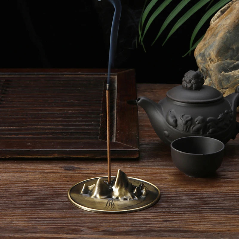 Metal Incense Burner Creative Mountain Incense Plate Bronze Incense Holder for Aromatherapy Threaded Incense Buddhism Supplies