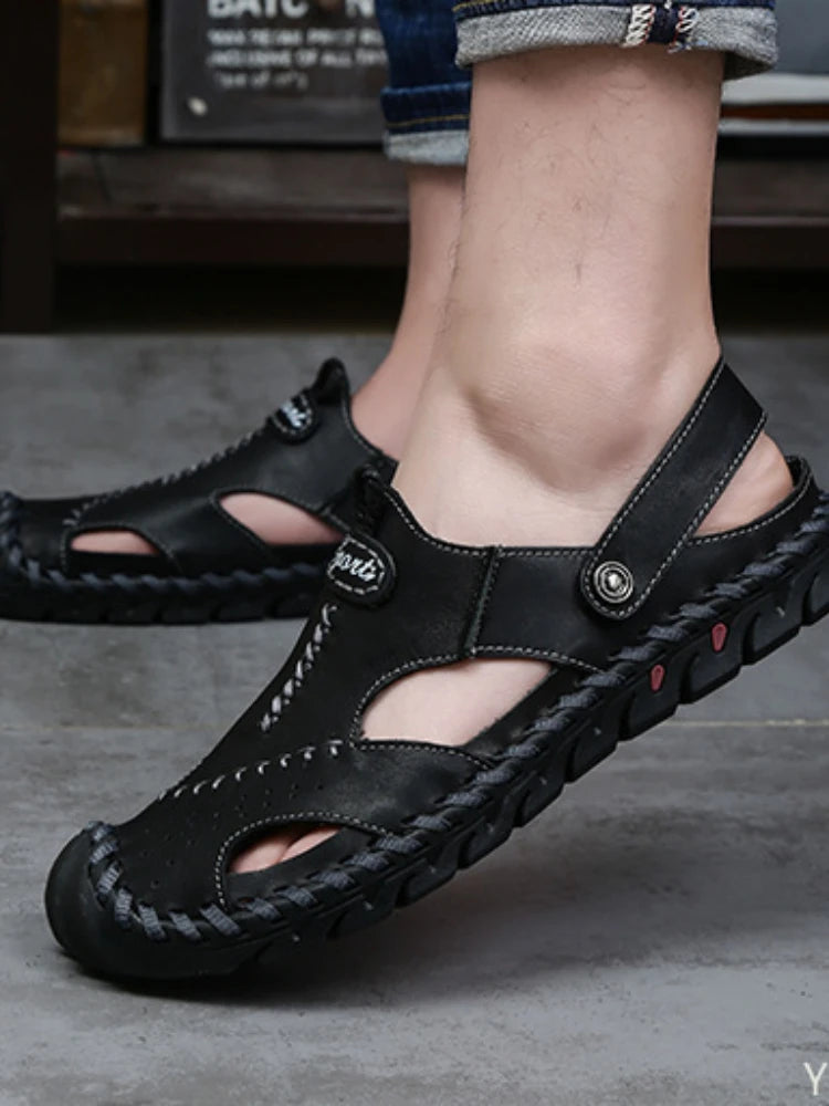 2022 New Summer Men's Sandals Soft Comfortable Breathable Leather Sandals Men Outdoor Beach Sports Sandals Plus Size Men's Shoes