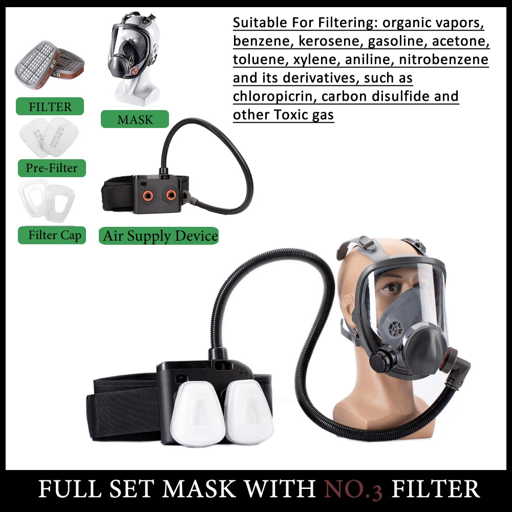 Portable Electric Air Supply Respirator 6800 Full Face Dust Gas Mask Dual Filters For Spraying Painting Polishing Work Safety