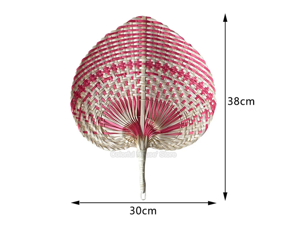 Ethnic Style Summer Cooling Handmade Natural Bamboo Wedding Party Hand Straw Weaving Hand-cranked Fan Art Craft Woven Home Decor