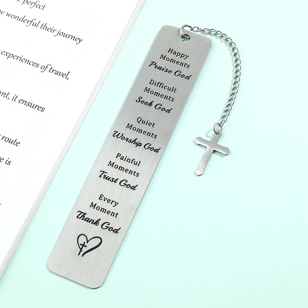 Stainless Steel Bible God Bookmarks with Cross Tassel Book Lover Gifts Reading Supplies Bible Reading Studying Accessories Gifts