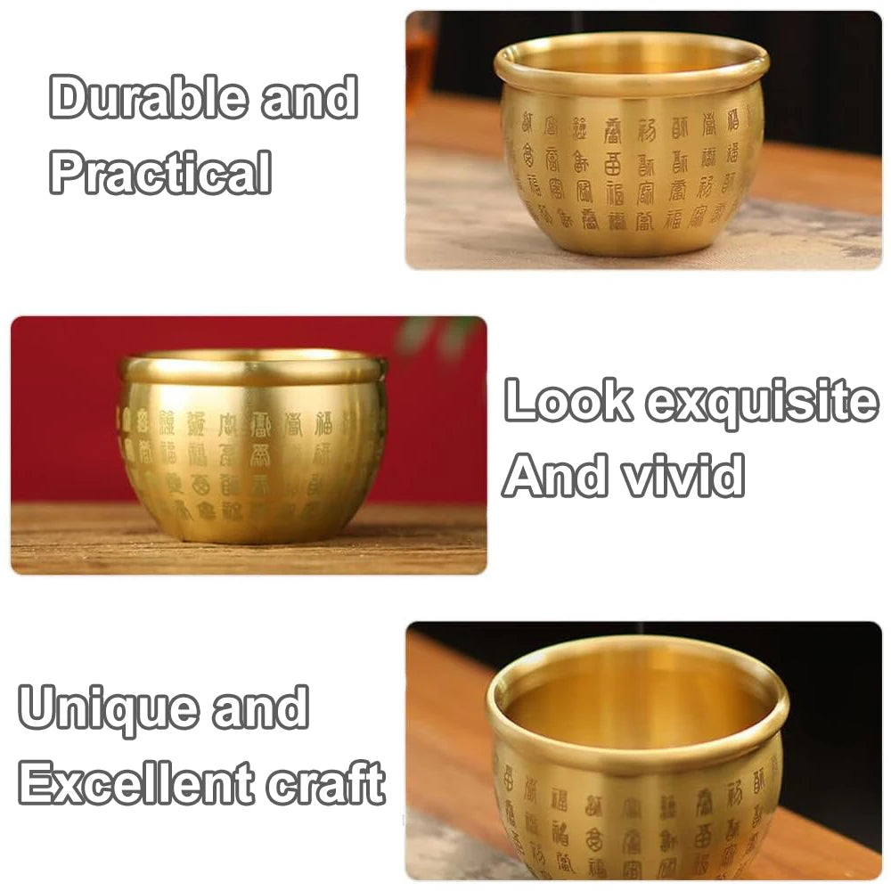 Pure Brass Hundred Blessings Cup Table Top Ashtray Dessert Bowl Fortune Map Treasure Collection Study Bauble Home Decoration