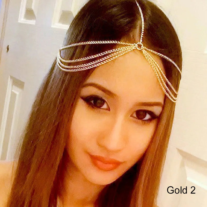 Boho Bridal Wedding Head Chain Bohemian Pendant Forehead Headband Chain Hairbands for Women Headpiece Hair Jewelry Accessories