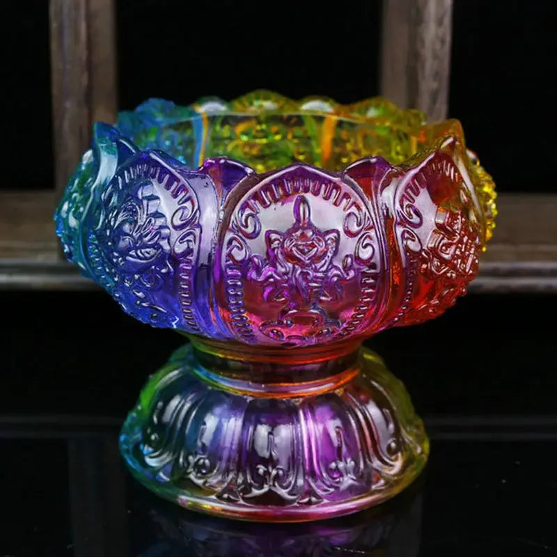 Colorful Glass Lamp New Liquid Butter Lamp Base Ornament Lotus Glass Base Oil Lamp Tribute Candle Pedestal Crafts Home Decoratio