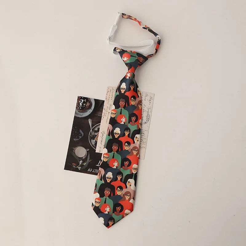 33cm Length Casual Trendy JK Ties Preppy Chic College Girl Short Necktie Polyester Floral Animal Printed Lazy-tie Vintage Cravat