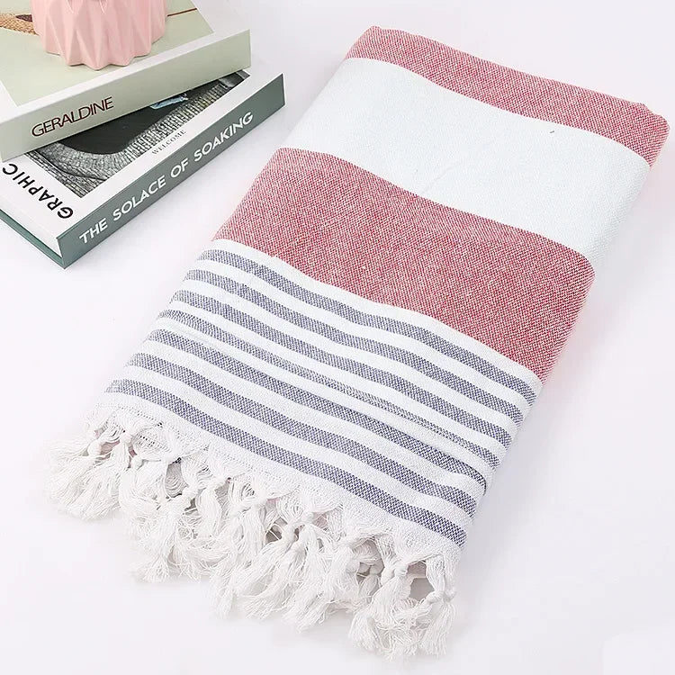 Cotton and Linen Striped Quick-drying Shawl European and American Popular Yarn-dyed Cotton Turkish Beach Towel with Tassels