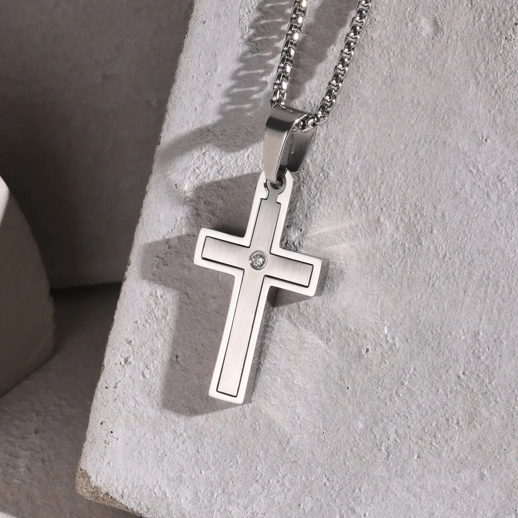 Simple Mens Cross Necklace,Stainless Steel Pendant Necklaces,Minimalist Prayer Christian Jewelry Gifts