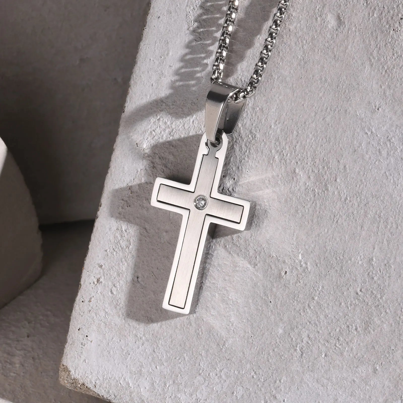 Simple Mens Cross Necklace,Stainless Steel Pendant Necklaces,Minimalist Prayer Christian Jewelry Gifts