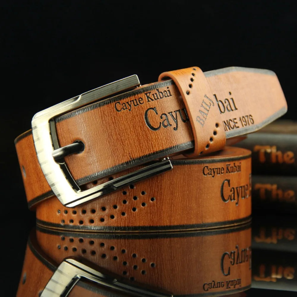 Men's Leather Belt Letter Print Luxury Classic Buckle Business Belts Cowboy Vintage Waistband Alloy Belts Durable