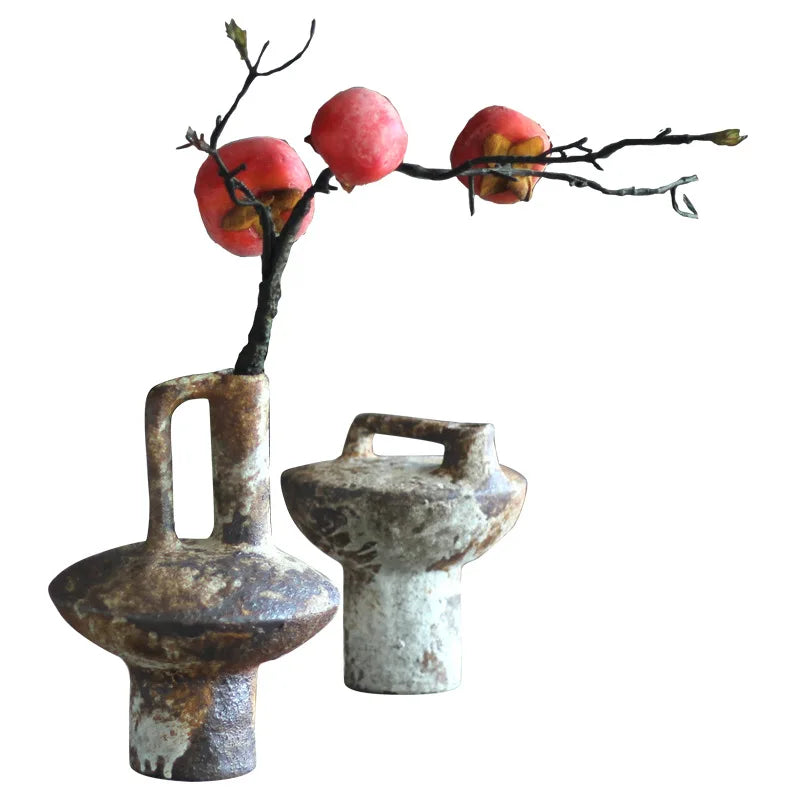 Ceramic Vase Crude Pottery Hand-made Ceramic Bottle Flower Vase Floral Arrangement Accessories Home Decoration Terrarium